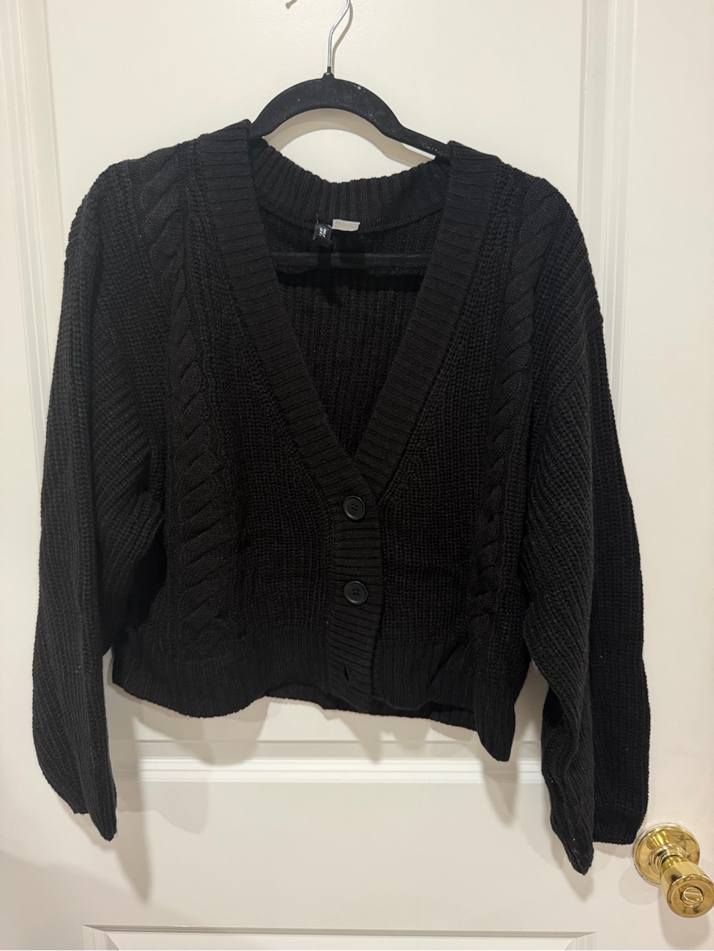 Divided Black Cable Knit V-Neck Button Cardigan